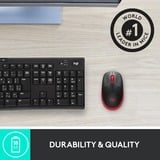 Logitech M190 mus Ambidextrous RF trådløst Optisk 1000 dpi Sort/Rød, Ambidextrous, Optisk, RF trådløst, 1000 dpi, Rød
