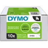 Dymo Originale D1-etiketter | 9 mm x 7 m rulle | Sort tekst på hvid | Selvklæbende etiketter til LabelManager-etiketprintere | 10 stk., Tape Hvid, Selvklæbende printeretiket, 9 mm, 7 m, 300 g, 10 stk