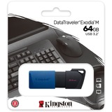 Kingston DataTraveler Exodia M USB-nøgle 64 GB USB Type-A 3.2 Gen 1 (3.1 Gen 1) Sort, Blå, USB-stik Blå/Sort, 64 GB, USB Type-A, 3.2 Gen 1 (3.1 Gen 1), Glide, 10 g, Sort, Blå