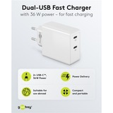 goobay USB-C Dobbelt Hurtigoplader 36 Watt, PD Hvid