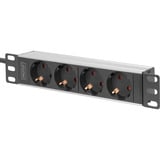 Digitus 10" stikdåse med aluminiumprofil, 4-vejs, 1U, Strømskinne Sort/aluminium