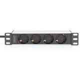 Digitus 10" stikdåse med aluminiumprofil, 4-vejs, 1U, Strømskinne Sort/aluminium