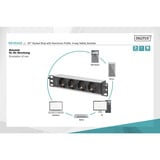 Digitus 10" stikdåse med aluminiumprofil, 4-vejs, 1U, Strømskinne Sort/aluminium