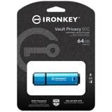Kingston IronKey Vault Privacy 50 64 GB, USB-stik Lyseblå/Sort