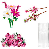 LEGO Botanicals rosa blomsterbuket sæt (med vase), Bygge legetøj 