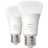 Philips Hue A60 - E27 pærer - 800 - 2-pak, LED-lampe Philips Hue White ambiance A60 - E27 pærer - 800 - 2-pak, Smart pære, Bluetooth, Hvid, Integreret LED, E27, A60