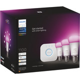 Philips Hue White & Color Ambiance Startpakke: E27 Smart Pære A60 Trespakket, LED-lampe 