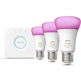 Philips Hue White & Color Ambiance Startpakke: E27 Smart Pære A60 Trespakket, LED-lampe 