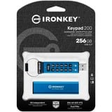 Kingston IronKey 256GB Keypad 200, FIPS 140-3 Niveau 3 AES-256-krypteret, USB-stik Blå, FIPS 140-3 Niveau 3 AES-256-krypteret, 256 GB, USB Type-A, 3.2 Gen 1 (3.1 Gen 1), 145 MB/s, Muffe, Blå