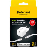 Intenso Power Adapter W30C GaN + C315L Lightning Kabel, Oplader Hvid
