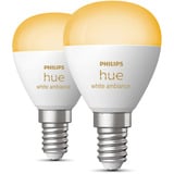 Philips Hue White Ambiance E14 Smart Pære Dråbeform Dobbeltpakke 470 lm, LED-lampe 