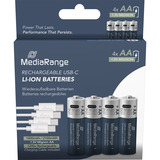 MediaRange USB-C Li-Ion batteri, Mignon AA I 1.5V | 1400 mAh, pakke med 4 