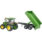 bruder John Deere 5115 M with tipping trailer legetøjsbil, Model køretøj Grøn/Gul, Traktor model, Plast, Sort, Grøn, Gul