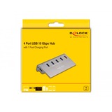 DeLOCK USB 10 Gbps hub med 4 USB Type-A porte + 1 hurtigopladningsport, USB hub grå