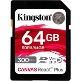 Kingston Canvas React Plus 64 GB SD UHS-II Klasse 10, Hukommelseskort Sort, 64 GB, SD, Klasse 10, UHS-II, 300 MB/s, 260 MB/s
