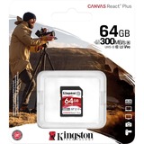 Kingston Canvas React Plus 64 GB SD UHS-II Klasse 10, Hukommelseskort Sort, 64 GB, SD, Klasse 10, UHS-II, 300 MB/s, 260 MB/s