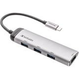 Verbatim USB-C Multiport Hub USB 3.2 Gen 1 (3.1 Gen 1) Type-C 5000 Mbit/s Grå, USB hub Sølv, USB 3.2 Gen 1 (3.1 Gen 1) Type-C, USB 3.2 Gen 1 (3.1 Gen 1) Type-A, 5000 Mbit/s, Grå, Aluminium, Plast, 0,15 m