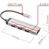 Verbatim USB-C Multiport Hub USB 3.2 Gen 1 (3.1 Gen 1) Type-C 5000 Mbit/s Grå, USB hub Sølv, USB 3.2 Gen 1 (3.1 Gen 1) Type-C, USB 3.2 Gen 1 (3.1 Gen 1) Type-A, 5000 Mbit/s, Grå, Aluminium, Plast, 0,15 m