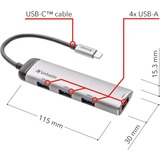 Verbatim USB-C Multiport Hub USB 3.2 Gen 1 (3.1 Gen 1) Type-C 5000 Mbit/s Grå, USB hub Sølv, USB 3.2 Gen 1 (3.1 Gen 1) Type-C, USB 3.2 Gen 1 (3.1 Gen 1) Type-A, 5000 Mbit/s, Grå, Aluminium, Plast, 0,15 m