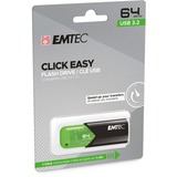 Emtec Click Easy USB-nøgle 64 GB USB Type-A 3.2 Gen 1 (3.1 Gen 1) Sort, Grøn, USB-stik Grøn/Sort, 64 GB, USB Type-A, 3.2 Gen 1 (3.1 Gen 1), Uden hætte, Sort, Grøn