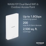 Netgear Insight Cloud Managed WiFi 6 AX1800 Dual Band Outdoor Access Point (WAX610Y) 1800 Mbit/s Hvid Strøm over Ethernet (PoE), Adgangspunktet Hvid, 1800 Mbit/s, 600 Mbit/s, 1200 Mbit/s, 100,1000,2500 Mbit/s, IEEE 802.11ax, IEEE 802.3af, IEEE 802.3at, Multi User MIMO