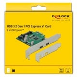 DeLOCK PCI Express x1 Card to 2 x external SuperSpeed USB (USB 3.2 Gen 1) USB Type-C™ female interface-kort/adapter Intern USB 3.2 Gen 1 (3.1 Gen 1), USB-controlleren PCIe, USB 3.2 Gen 1 (3.1 Gen 1), Fuld højde/ lav profil, PCIe 2.0, VIA Technologies, VL805