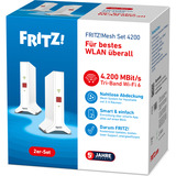 FRITZ! Mesh Set 4200, Repeater Hvid/Rød, Mesh Set 4200, Rød, Hvid, 2x2/4x4, Netværksgentager, Strøm, WLAN, Dual-band (2,4 GHz / 5 GHz), Wi-Fi 6E (802.11ax)