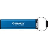 Kingston IronKey 128GB Keypad 200, FIPS 140-3 niveau 3 AES-256 hardwarekrypteret, USB-stik FIPS 140-3 niveau 3 AES-256 hardwarekrypteret, 128 GB, USB Type-A, 3.2 Gen 1 (3.1 Gen 1), 145 MB/s, Muffe, Blå