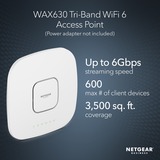 Netgear Insight Cloud Managed WiFi 6 AX6000 Tri-band Multi-Gig Access Point (WAX630) 6000 Mbit/s Hvid Strøm over Ethernet (PoE), Adgangspunktet Hvid, 6000 Mbit/s, 1200 Mbit/s, 2400 Mbit/s, 100,1000,2500 Mbit/s, IEEE 802.11ax, IEEE 802.11i, IEEE 802.3af, IEEE 802.3at, 200 bruger(e)
