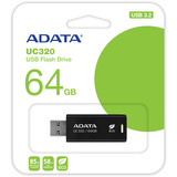 ADATA UC320 USB-nøgle 64 GB USB Type-A 3.2 Gen 1 (3.1 Gen 1) Sort, USB-stik 64 GB, USB Type-A, 3.2 Gen 1 (3.1 Gen 1), Uden hætte, 6,5 g, Sort