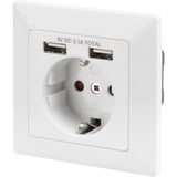 Digitus Sikkerhedsindbygningsstik, med 2x USB-A, Stikdåse Hvid