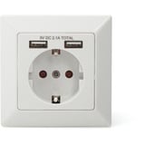 Digitus Sikkerhedsindbygningsstik, med 2x USB-A, Stikdåse Hvid