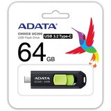 ADATA UC300 USB-nøgle 64 GB USB Type-C 3.2 Gen 1 (3.1 Gen 1) Sort, Grøn, USB-stik Sort/Grøn, 64 GB, USB Type-C, 3.2 Gen 1 (3.1 Gen 1), 100 MB/s, Glide, Sort, Grøn
