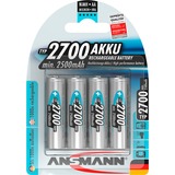 Ansmann Blister 4 X Accu, AA, 2700mAh AA / HR6 Nikkel-Metalhydrid (NiMH), Batteri Sølv, AA, 2700mAh, AA / HR6, Nikkel-Metalhydrid (NiMH), 1,2 V, 2700 mAh, Blå