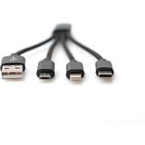 Digitus 3-i-1 opladerkabel, USB-A 2.0 > Lightning + USB-C + Micro-USB Sort