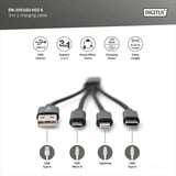Digitus 3-i-1 opladerkabel, USB-A 2.0 > Lightning + USB-C + Micro-USB Sort