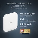 Netgear Insight Cloud Managed WiFi 6 AX3600 Dual Band Access Point (WAX620) 3600 Mbit/s Hvid Strøm over Ethernet (PoE), Adgangspunktet Hvid, 3600 Mbit/s, 1200 Mbit/s, 2400 Mbit/s, 100,1000,2500 Mbit/s, IEEE 802.11ax, IEEE 802.11i, IEEE 802.3af, IEEE 802.3at, Multi User MIMO