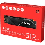 ADATA GAMMIX S70 BLADE 512 GB M.2 PCI Express 4.0 NVMe 3D NAND, Solid state-drev Sort, 512 GB, M.2, 7400 MB/s