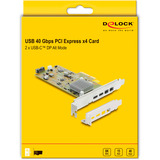 DeLOCK PCI-E x4 kort til 2x USB-C 40Gbps / 2x MiniDisplay LP, Interface card 