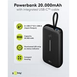goobay Powerbank 20.000 mAh, integreret USB-C kabel 13 cm, 30 watt, Power Bank Sort