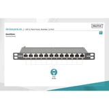 Digitus 10" Slim patchpanel, 12 porte, Cat.6a, Patch Panel Sort