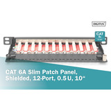 Digitus 10" Slim patchpanel, 12 porte, Cat.6a, Patch Panel Sort