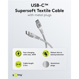 goobay Supersoft USB 2.0 tekstilkabel, USB-C stik > USB-C stik Hvid