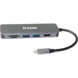 D-Link DUB-2327 dockingstation Ledningsført USB Type-C Grå, Docking station Sølv, Ledningsført, USB Type-C, 60 W, Grå, MicroSD (TransFlash), SD, SDHC, SDXC, 5 Gbit/sek.
