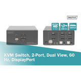 Digitus KVM-switch DisplayPort 2x 1, KVM-switchen Sort