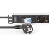 Digitus Stikdåse 19" PDU med aluminiumprofil, 7-vejs, Strømskinne Sort/aluminium