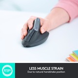 Logitech MX Vertical mus Højre hånd RF trådløs + Bluetooth Optisk 4000 dpi Sort/Sølv, Højre hånd, Optisk, RF trådløs + Bluetooth, 4000 dpi, Grafit