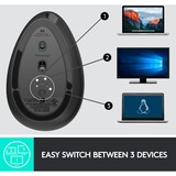 Logitech MX Vertical mus Højre hånd RF trådløs + Bluetooth Optisk 4000 dpi Sort/Sølv, Højre hånd, Optisk, RF trådløs + Bluetooth, 4000 dpi, Grafit