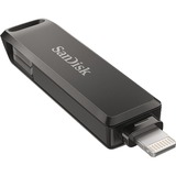 SanDisk iXpand USB-nøgle 256 GB USB Type-C / Lightning 3.2 Gen 1 (3.1 Gen 1) Sort, USB-stik Sort, 256 GB, USB Type-C / Lightning, 3.2 Gen 1 (3.1 Gen 1), Svirvel, Beskyttelse af adgangskode, Sort