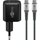 goobay USB-C opladningssæt, PD, 65 watt, USB-C tekstilkabel, Oplader Sort